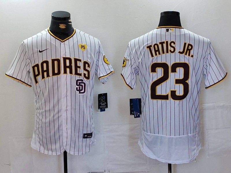 Men San Diego Padres #23 Tatis JR White stripe Elite 2024 Nike MLB Jersey style 3